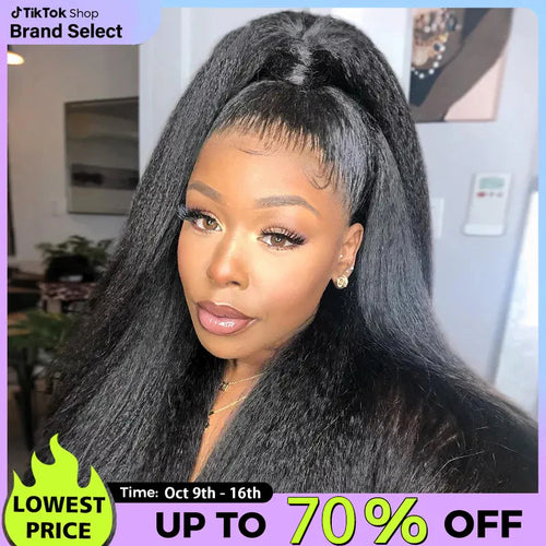 Last Day 70% OFF🔥Pre-Cut Lace Kinky Straight 360 Full Lace Frontal Glueless Wig With Invisi Drawstring Pre Plucked Human Hair Wig