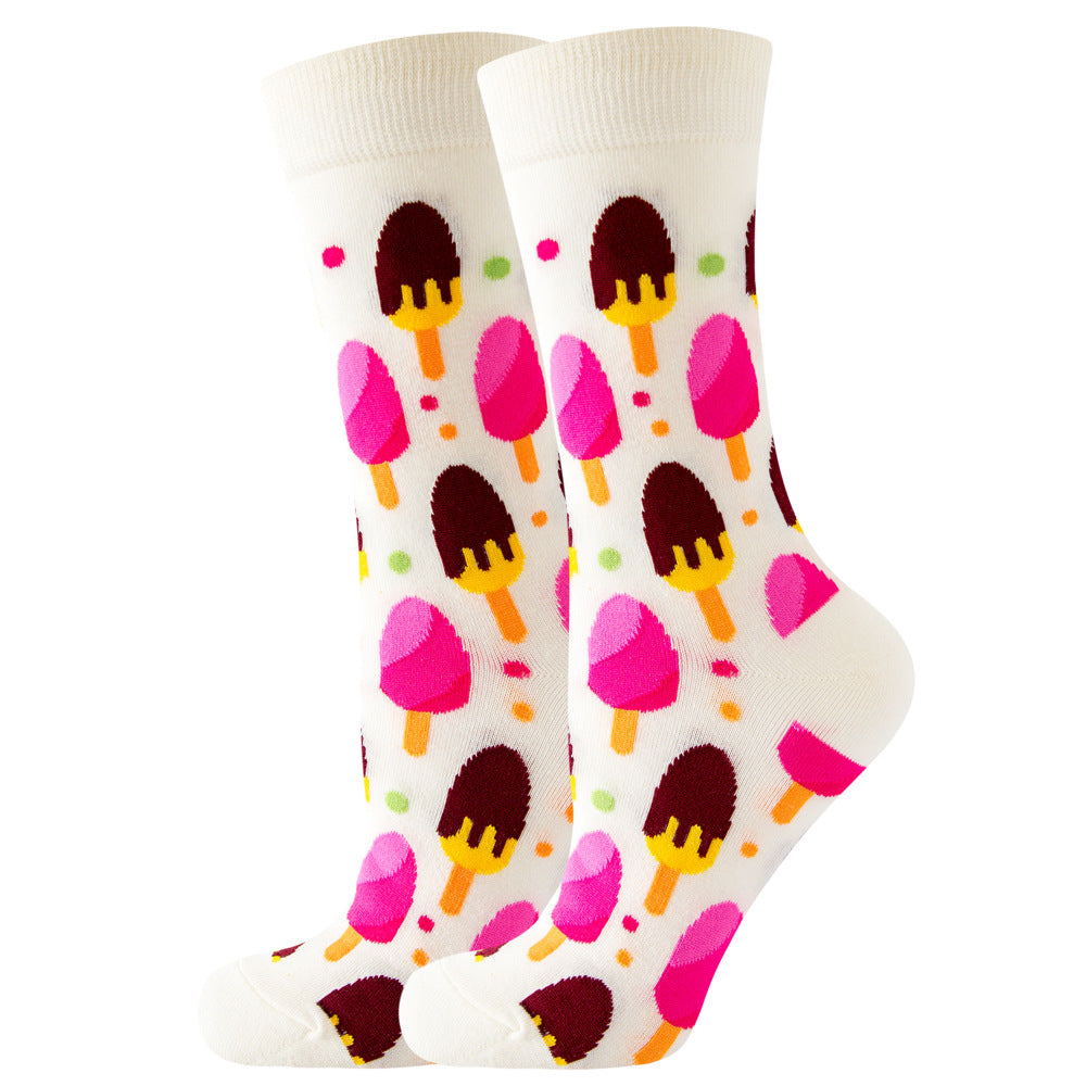 【2 Pairs】🍭 Sock Carnival · White Popsicle