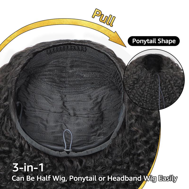 Afro Curly Wear Half Wig 180% 250% Density Upgrade With Drawstring Cap Invisible Hairline Human Hair Wigs Beginner Friendly