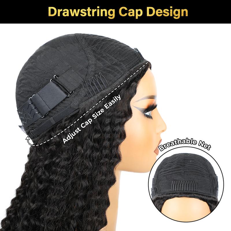 Afro Curly Wear Half Wig 180% 250% Density Upgrade With Drawstring Cap Invisible Hairline Human Hair Wigs Beginner Friendly