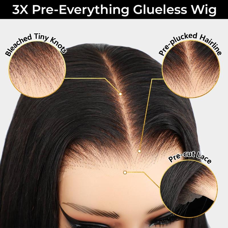Last Day 70% OFF🔥Pre-Cut Lace Kinky Straight 360 Full Lace Frontal Glueless Wig With Invisi Drawstring Pre Plucked Human Hair Wig