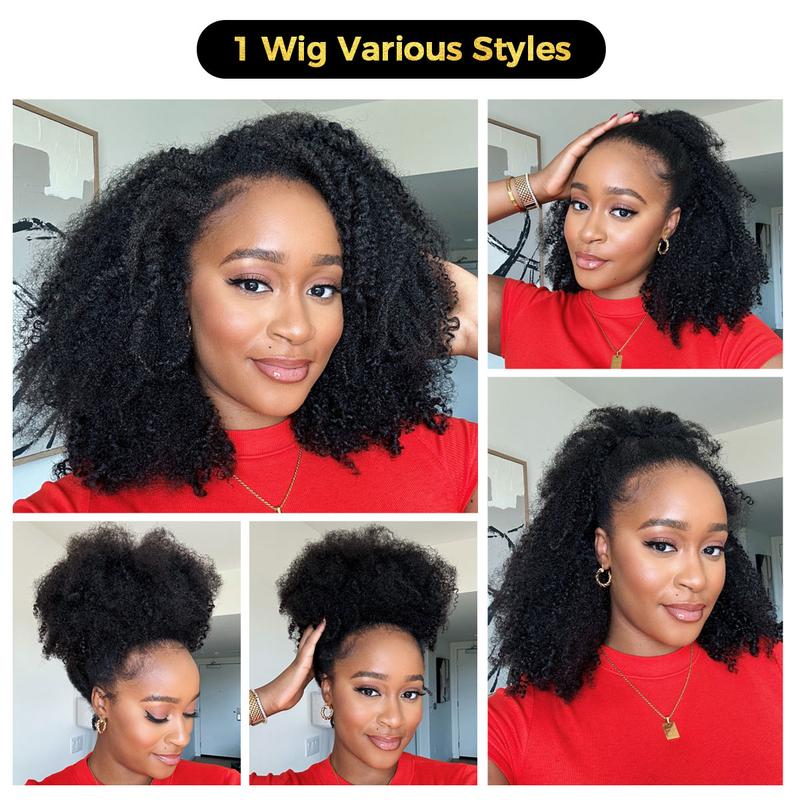 Afro Curly Wear Half Wig 180% 250% Density Upgrade With Drawstring Cap Invisible Hairline Human Hair Wigs Beginner Friendly
