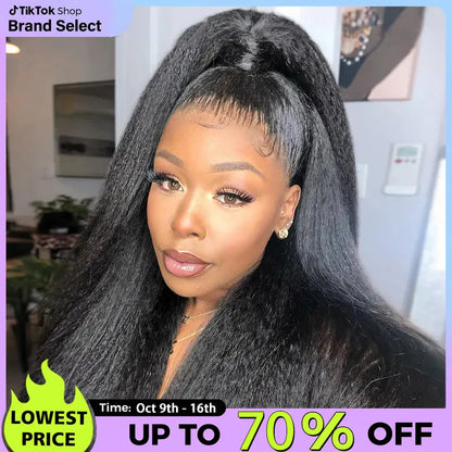 Last Day 70% OFF🔥Pre-Cut Lace Kinky Straight 360 Full Lace Frontal Glueless Wig With Invisi Drawstring Pre Plucked Human Hair Wig