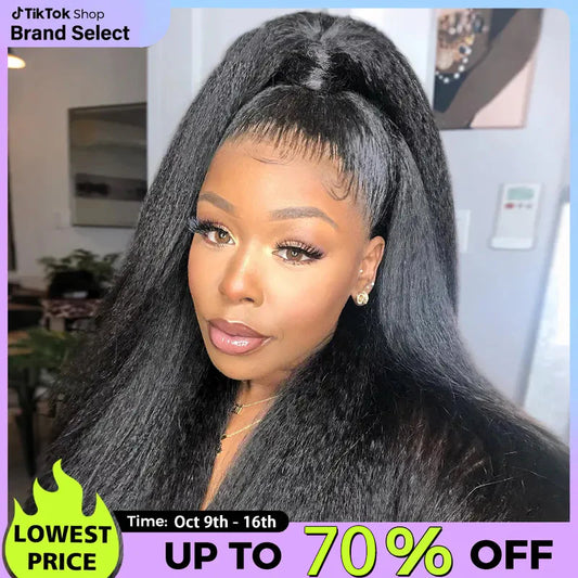 Last Day 70% OFF🔥Pre-Cut Lace Kinky Straight 360 Full Lace Frontal Glueless Wig With Invisi Drawstring Pre Plucked Human Hair Wig