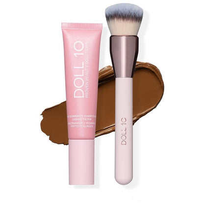 Liquid Filter Foundation 1oz with Smoothing Brush for Flawless Coverage & Niacinamide Infused Makeup Set