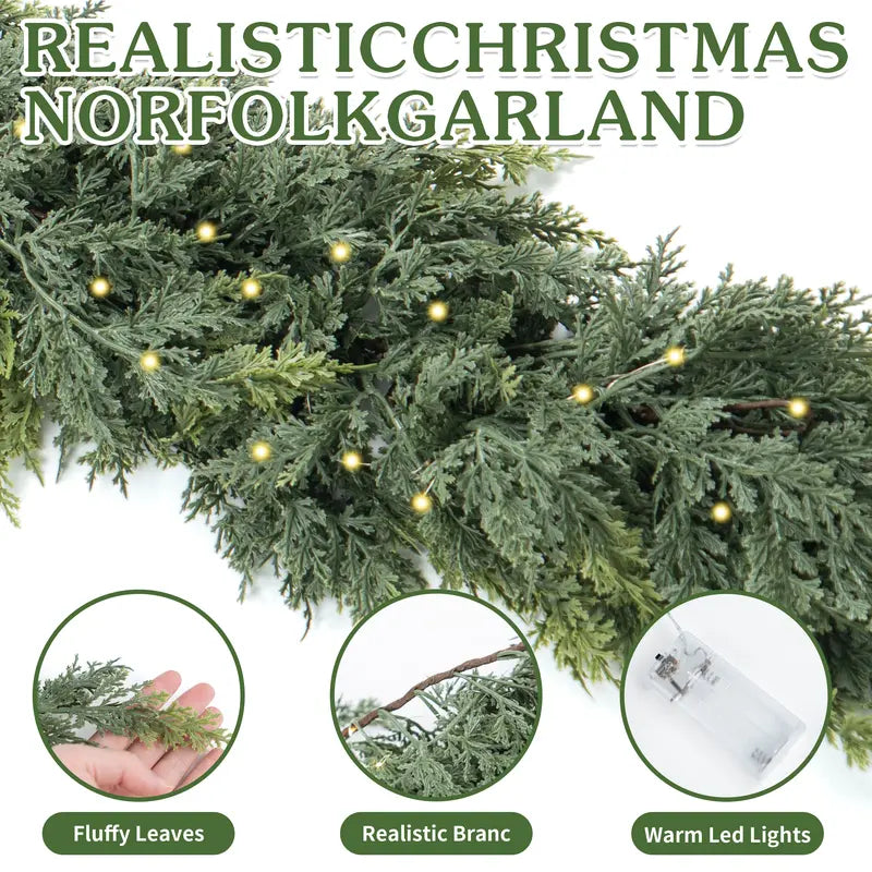 ✨Last Day 70% OFF＆FREE SHIPPING🎁 60FT Lighted Cedar Garland — Warm LED Christmas Decoration