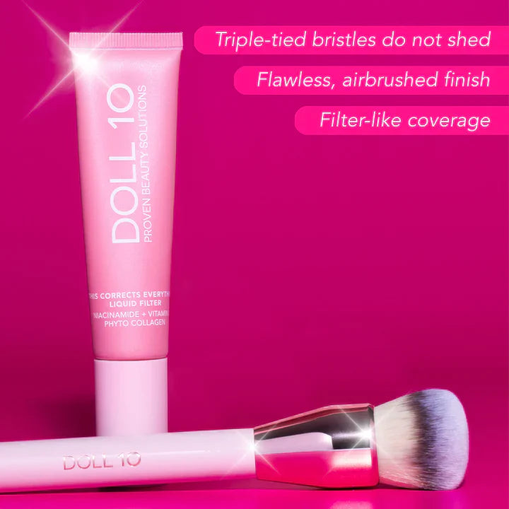 Liquid Filter Foundation 1oz with Smoothing Brush for Flawless Coverage & Niacinamide Infused Makeup Set