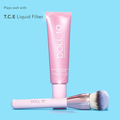 Liquid Filter Foundation 1oz with Smoothing Brush for Flawless Coverage & Niacinamide Infused Makeup Set