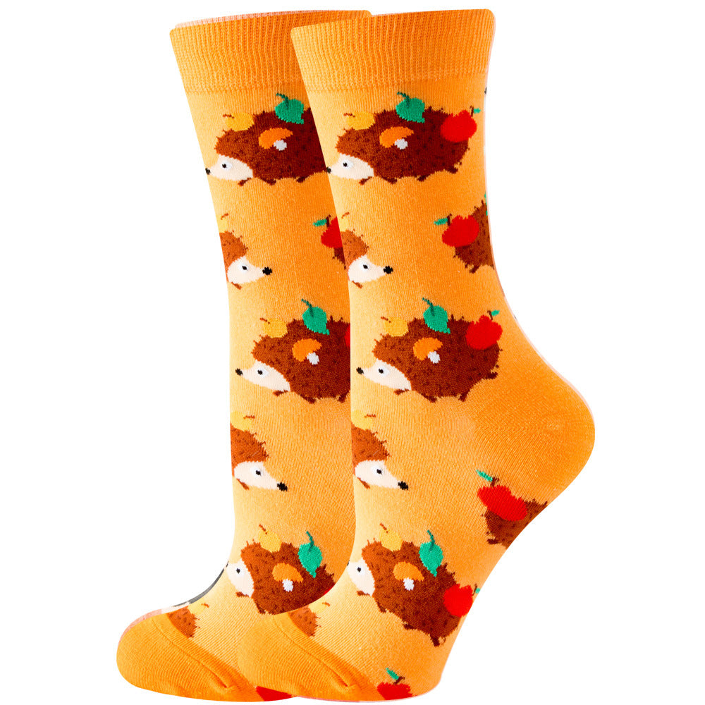 【2 Pairs】🍭 Sock Carnival·Orange Hedgehog