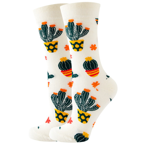 【2 Pairs】🍭 Sock Carnival · White Cactus