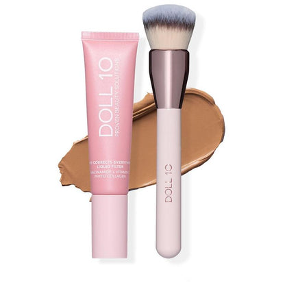 Liquid Filter Foundation 1oz with Smoothing Brush for Flawless Coverage & Niacinamide Infused Makeup Set