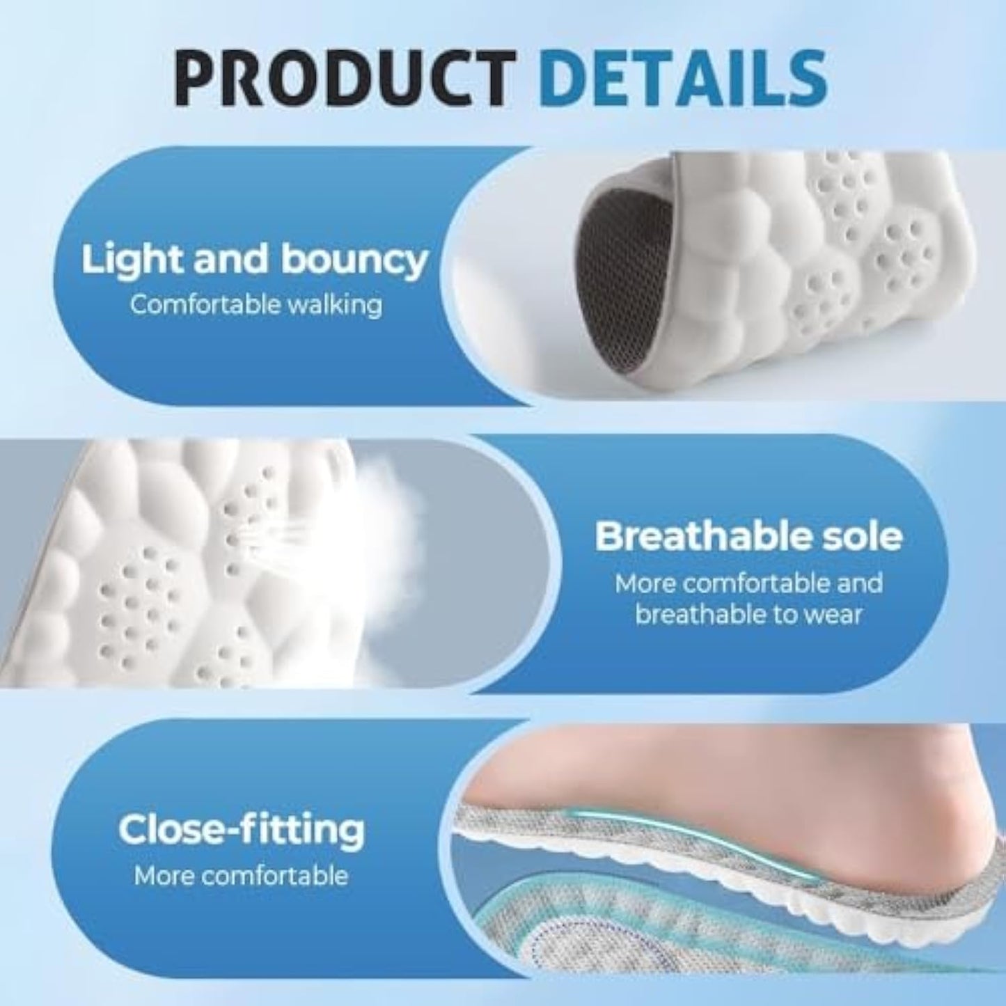 4D Memory Foam Support for Pain-Free Walking